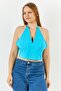 Women One Shoulder Sleeveless Crop Top, Blue
