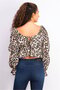 Women Round Neck Long Sleeve Ruffle Top, Brown - 3