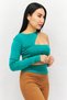 Women Round Neck One Shoulder Sleeves Cut Out Shirt, Green - 2
