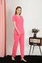 Fashion Stripe Women's Short-Sleeve Cotton Combed Cotton Sleepwear Set Fuchsia 4213