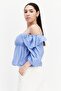 Women Off The Shoulder Neck Long Sleeves Plain Blouse, Blue - 3