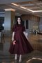 Veronica Burgundy Inverted Pleat Balloon Sleeve Long Flared Skirt Dress/Evening Dress - 6