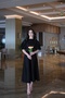 Veronica Black Inverted Pleat Balloon Sleeve Long Flared Skirt Dress/Evening Dress - 8