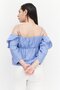 Women Off The Shoulder Neck Long Sleeves Plain Blouse, Blue - 2
