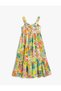 Long Strap Floral Patterned Heart Collar Dress - Ruffled - 2