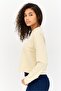Women Crew Neck Long Sleeve Brand Logo Top, Beige - 4