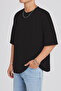 Unisex Oversize 100% Cotton Wide Cut Soft Textured Basic Crew Neck Black T-Shirt Rf0506 - 4