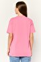 Women Crew Neck Short Sleeves Graphic Print T-Shirt, Pink - 4