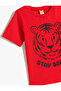 Tiger Printed Crew Neck Short Sleeve Cotton T-Shirt - 3