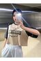 Wonderful Mood Single Jersey Crop T-Shirt - Beige White Printed Oversize Crew Neck T-Shirt - 3