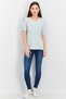 Women Crew Neck Puffed Sleeve Textured Tops, Baby Blue - 4