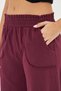 Burgundy Elastic Waist Wide Leg Linen Pocket Trousers - 4