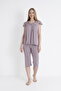 Women's Viscose Combed Cotton Fabric Short Sleeve Top - Bottom Lace Capri Set / Mink 14640 - 3
