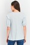 Women Crew Neck Puffed Sleeve Textured Tops, Baby Blue - 2