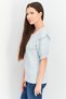 Women Crew Neck Puffed Sleeve Textured Tops, Baby Blue - 3