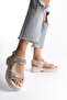 Lucia Marlowe Beige Women's Stoned Daily Orthopedic Sole Comfortable Lightweight Stylish Velcro Adjustable Buckle Sandals - 2