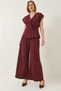 Women's Burgundy Double Breasted Collar Waist Tie Lined Vest Pleated Loose Trousers Suit 9306 60281025