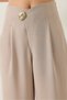 Women's Beige High Waist Pencil Detailed Accessory Detailed Hidden Zipper Loose Classic Trousers 80170 60283198 - 6