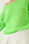 Women's Neon Green Boat Neck Knitwear Mercerized Basic Blouse 251014 60283138 - 6