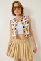 Women's Ecru Yellow Embroidery Detailed Crop Linen Vest 237 60283215 - 2