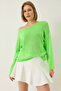 Women's Neon Green Boat Neck Knitwear Mercerized Basic Blouse 251014 60283138 - 2