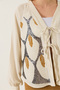Women's Beige Linen Sequin Embroidered Kimono with Tie Detail Mh-6098 60283206 - 6