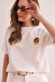 Women's Ecru La Embroidered Boyfriend 2 Thread T-Shirt Tsh- 19000874