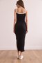 Women's Black and White Piping Detailed Slit Maxi Ribbed Dress Elb- 19002375 - 5