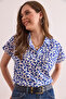 Women's Leopard Navy Blue Flared Linen Bat Shirt Gml- 19001317 - 4