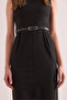 Women's Black Front Slit Belted Polyviscon Dress Elb- 19002379 - 6