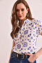 Women's Motif Navy Blue Flared Linen Bat Shirt Gml- 19001317
