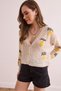 Women's Ecru Pineapple Motif Openwork Crop Cardigan Hrk- 19000360 - 4