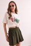 Women's Green Side Lace Detailed Pleated Zippered Mini Skirt Etk- 19000304 - 5