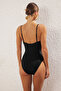 Siyah Cut Out Detaylı Straplez Kaplı Regular Mayo TBESS25MA00045 - 4