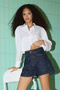 Dark Blue Stone High Waist City Boy Denim Shorts Twoss25Sr00102