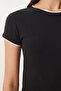 Women's Black Bone Contrast Color Knitted T-Shirt Ub00369 - 4