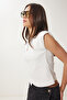Women's Bone Padded Asymmetrical Knitted Blouse Cr00480 - 4