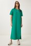 Women's Vibrant Green Cotton Summer Casual Combed Dress Ub00080