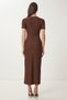 Women's Brown Ribbed Knitted Dress with Gold Accessories Zh00045 - 5