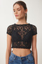 Women's Black Lace Stretchy Crop Blouse Kh00094 - 3
