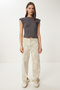 Women's Anthracite Padded Asymmetrical Knitted Blouse Cr00480