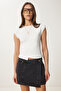 Women's Bone Padded Asymmetrical Knitted Blouse Cr00480 - 3