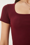 Kadın Bordo Basic Crop Örme Bluz FW00007 - 3