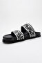 JAMES Black Stoned Double Banded Genuine Leather Women's Slippers - 4