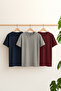 Bordo-Gri-Lacivert Oversize/Geniş Kesim 3'lü Paket %100 T-Shirt TMNSS24TS00026 - 2