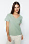 Pembe-Mint %100 Pamuk 2'li Paket Basic V Yaka Örme T-Shirt TWOSS23TS00002 - 3