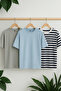Gri-Mavi-Lacivert Çizgili Oversize/Geniş Kesim 3'lü Paket %100 T-Shirt TMNSS24TS00026