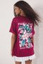 Dark Cherry Slogan and Flower Printed Oversize/Wide Fit Knitted T-Shirt Twoss24Ts00183 - 2