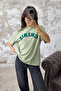 Mint %100 Pamuk Oversize/Geniş Kesim Slogan Nakışlı Örme T-Shirt TWOSS25TS00161