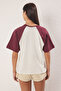 Taş %100 Kalın Pamuklu Renk Bloklu Sloganlı Relaxed/Rahat Kesim Örme T-Shirt TWOSS24TS00134 - 4